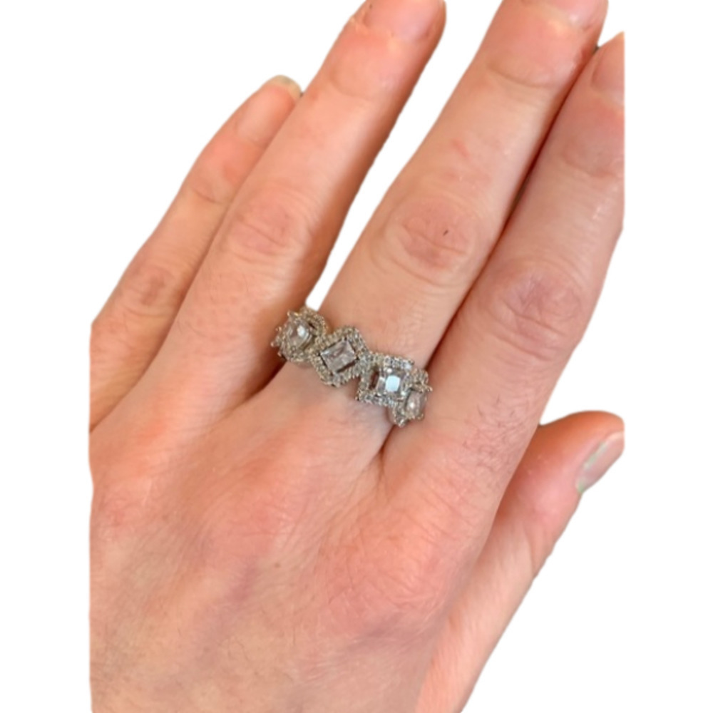 Cubic Zirconia Square and Oval Stones in Faux White Gold Size 7 Used